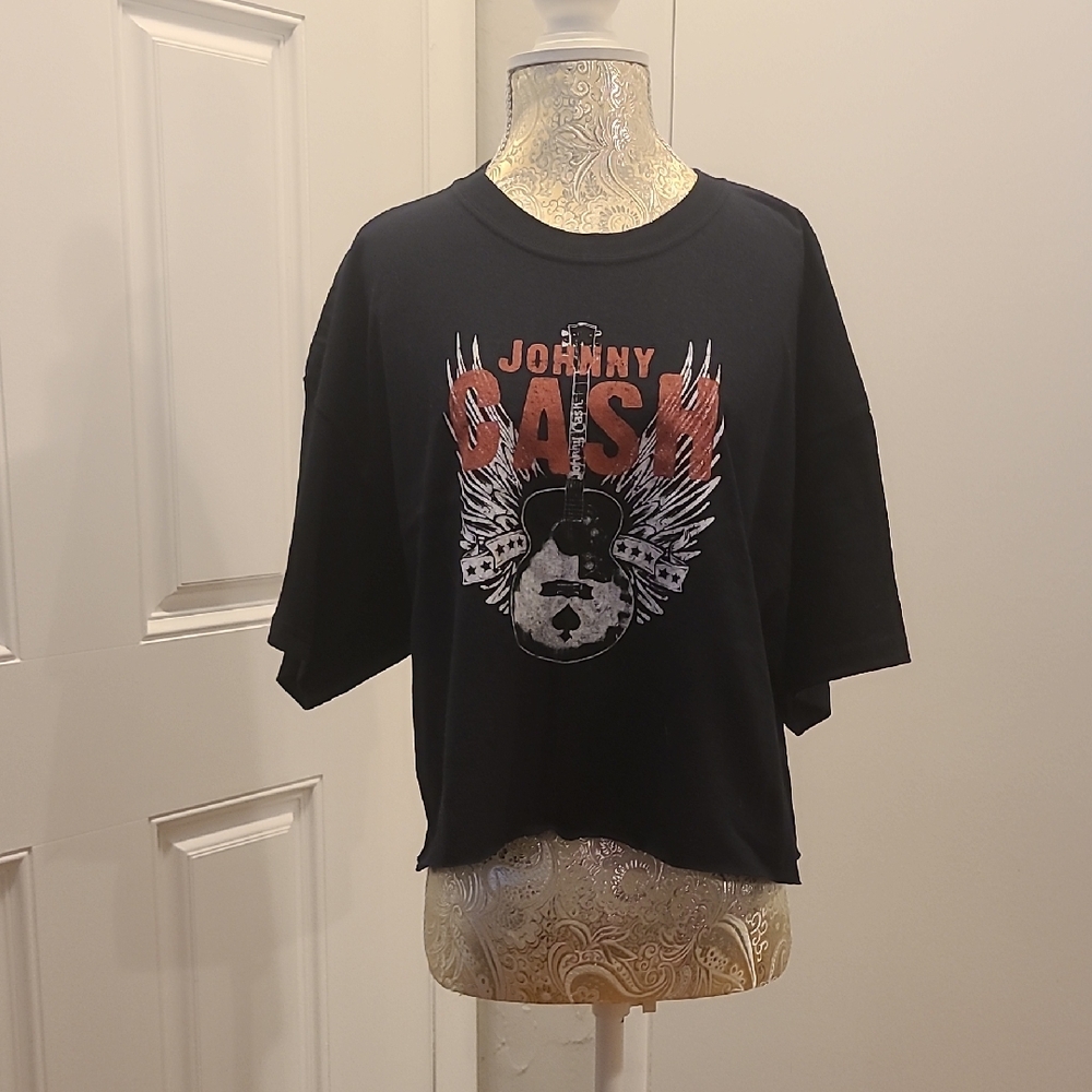 NWOT Johnny Cash Black Graphic Crop Top T-shirt - size XL